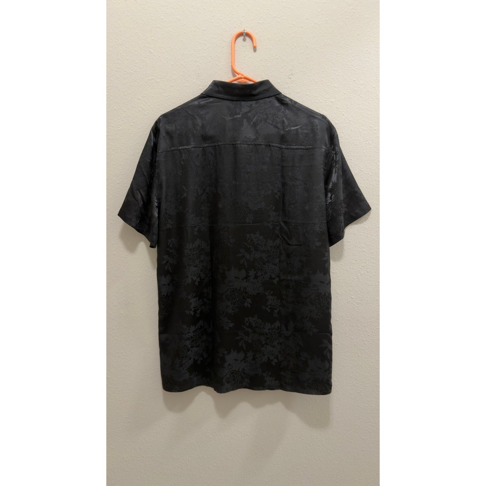 ZEROYAA Men's Luxury Satin Floral Jacquard Short Sleeve Button Down Shirt Medium