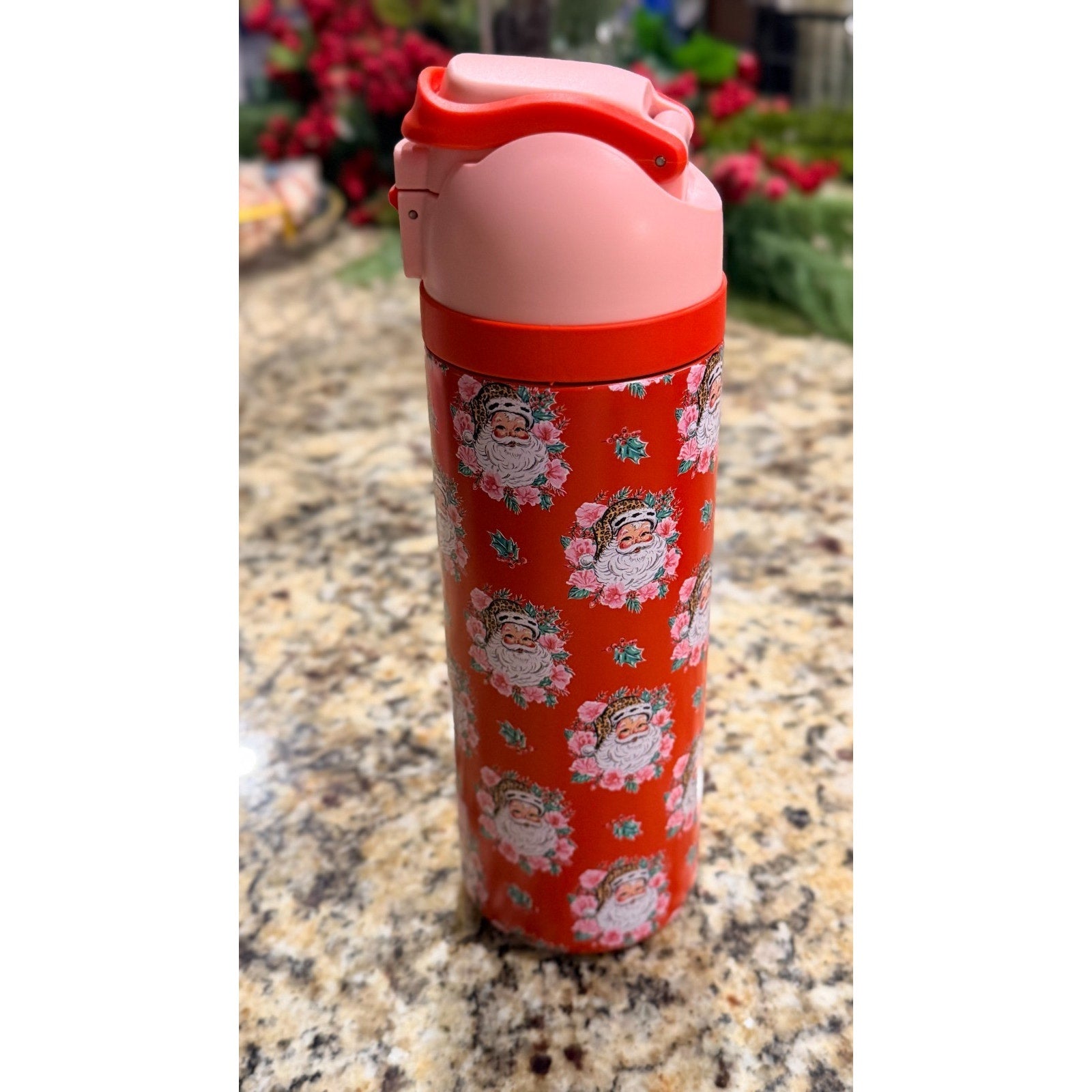 NWT Simply Belle "Vintage Floral Santa" Stainless Steel Bottle — 24 oz