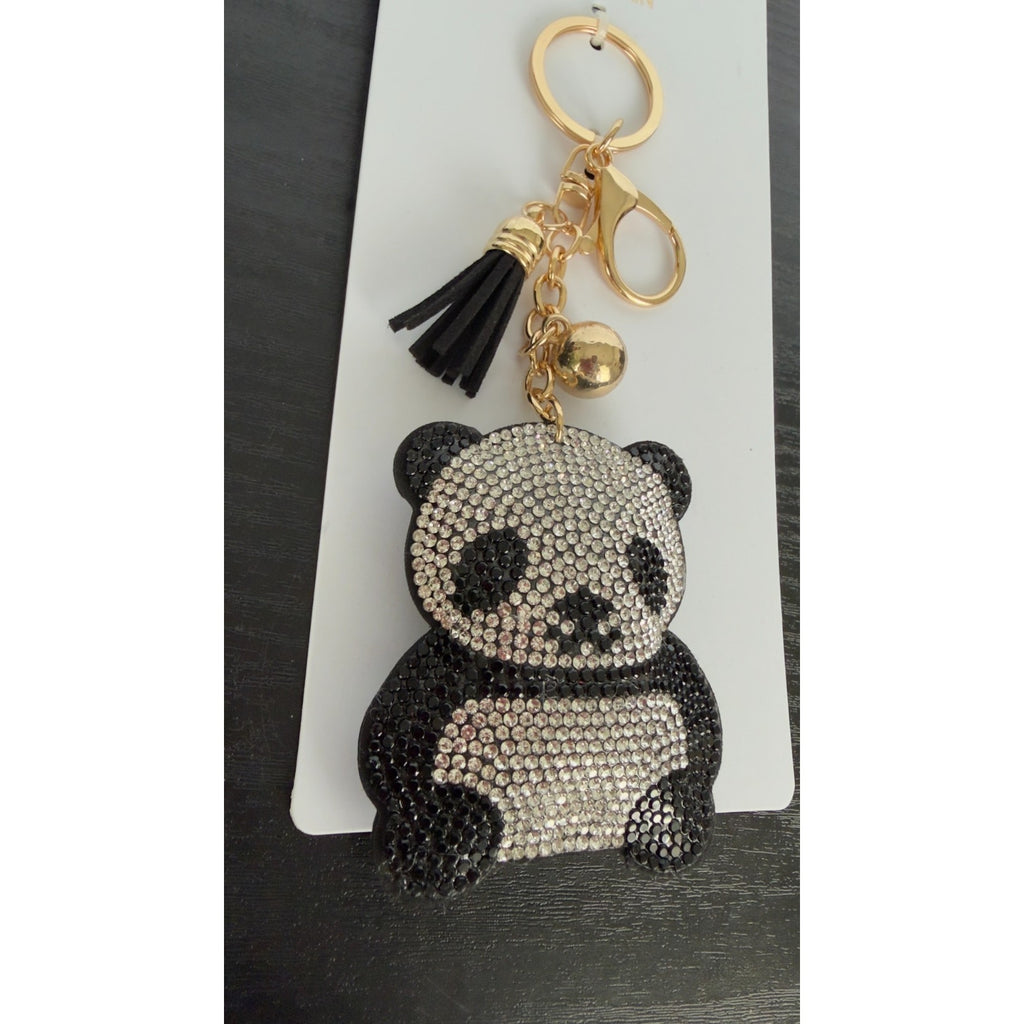 Bling Rhinestone Panda Puffy Keychain - Tassel Bag Charm - NEW