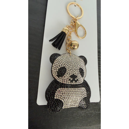 Bling Rhinestone Panda Puffy Keychain - Tassel Bag Charm - NEW
