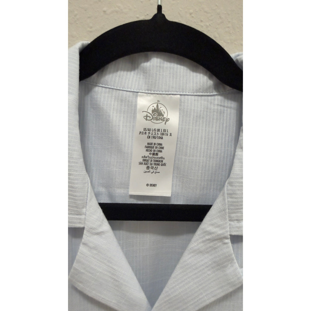 Disney Walt Disney World Logo Adult Button-Up Light Blue Pinstripe NWT Large