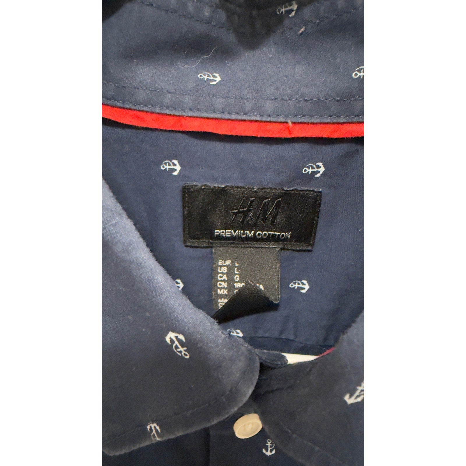 H&M Men's Long Sleeve Button-Down Shirt - Navy Anchor Print Size Large