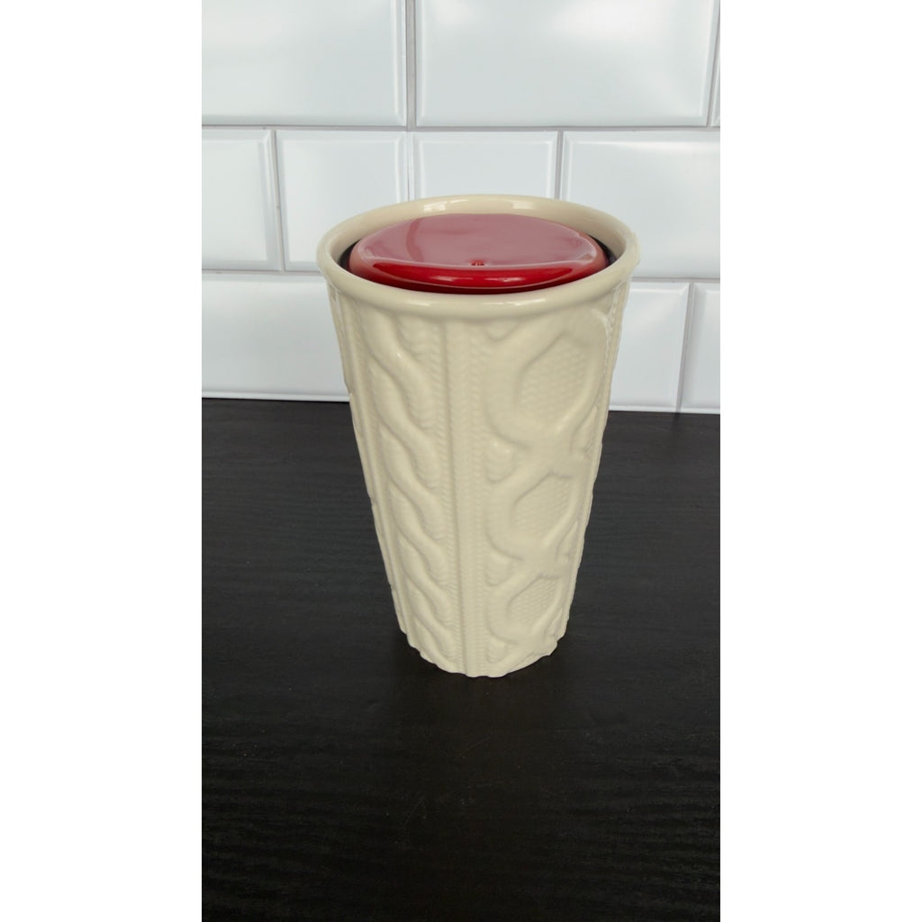 Starbucks 2016 Holiday Cable Knit Ceramic Travel Tumbler 10oz NWOT