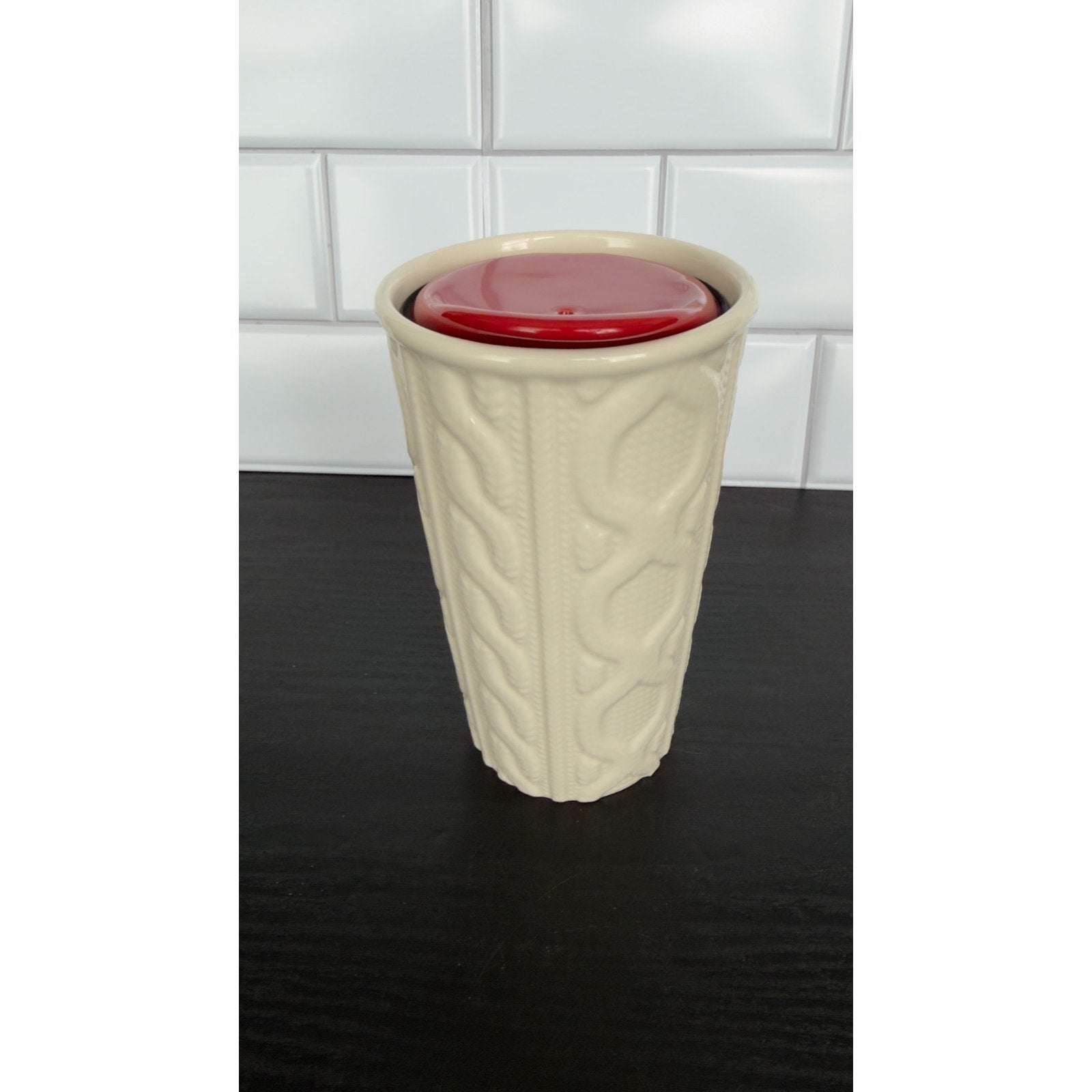 Starbucks 2016 Holiday Cable Knit Ceramic Travel Tumbler 10oz NWOT