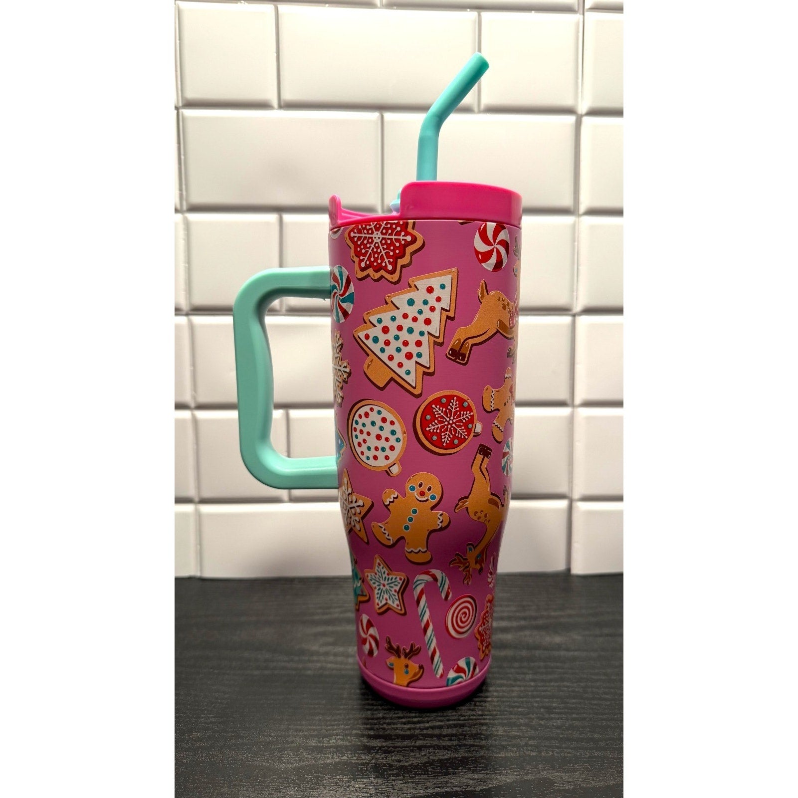 NWT Simply Southern 40oz Tumbler - Holiday Sweets Pink Gingerbread Mug