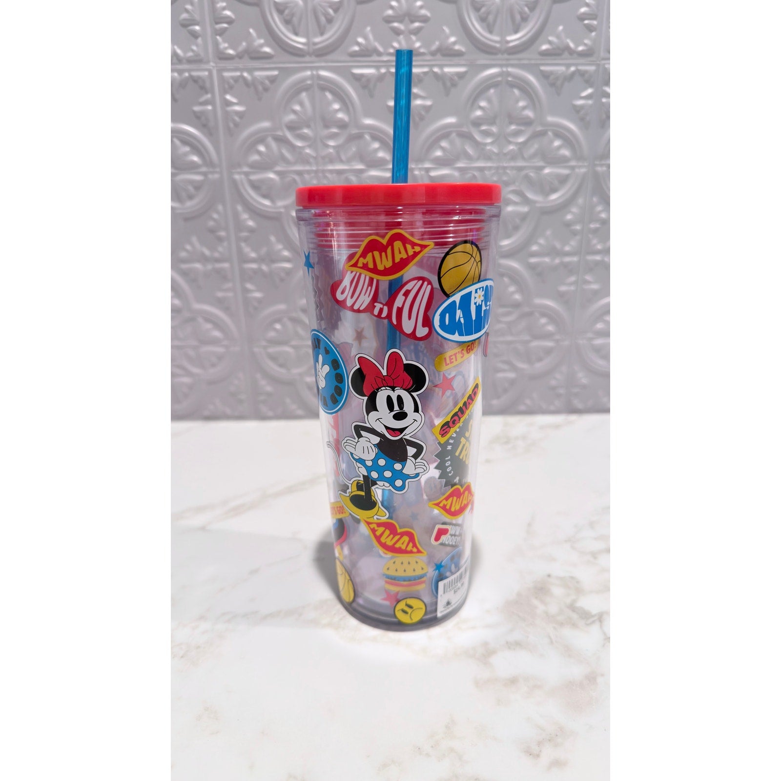Disney Parks Mickey Friends Comic Strip Acrylic Straw Tumbler Cup 20oz NEW