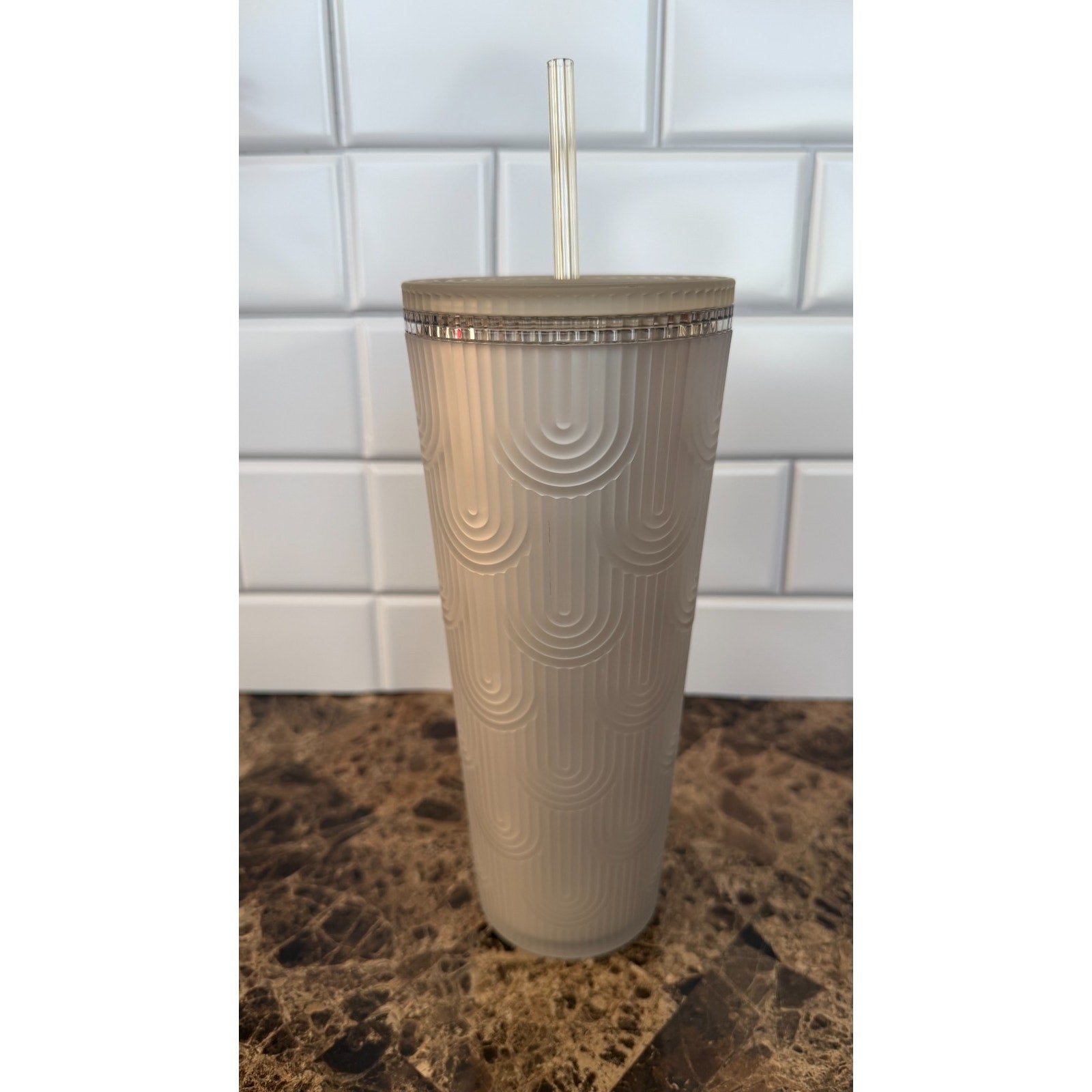 Starbucks 2024 Gray White Pearl Siren Scales Soft Touch Venti Tumbler SCRATCHED