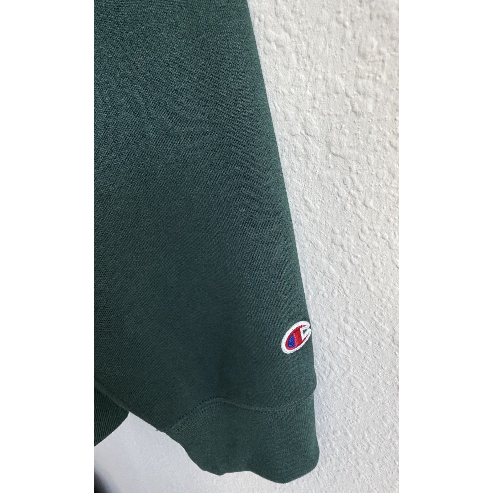 NEW Champion Men’s Plaid C Logo Hoodie - Green Festive Fleece Large