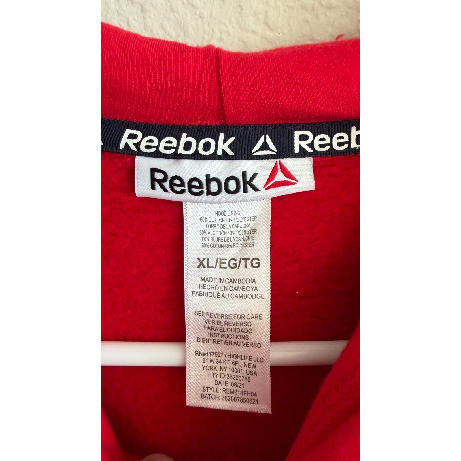 Reebok Men's Active Red Fleece Hoodie X-Large - Preowned