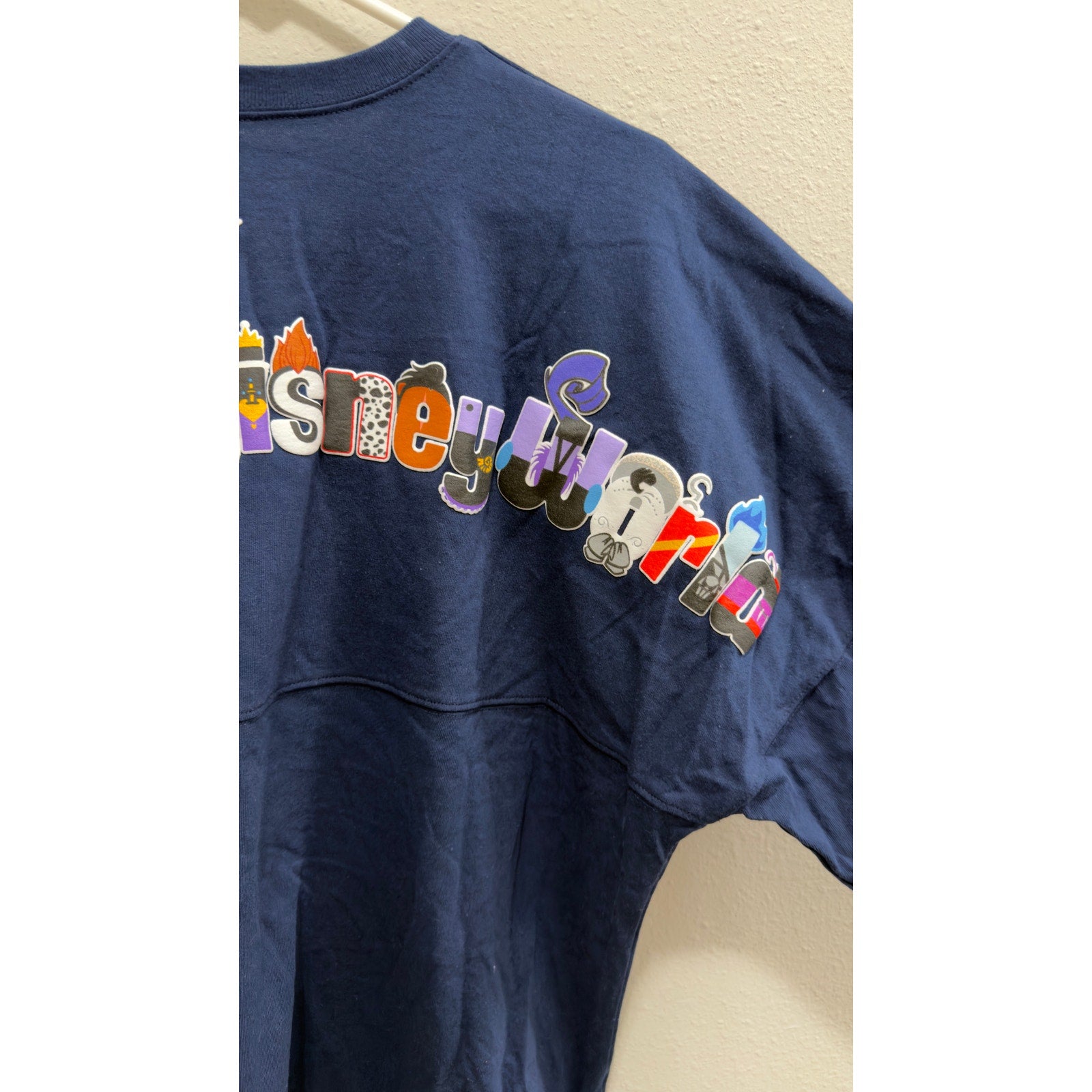 Disney Parks Spirit Jersey Navy Blue Villians Lettering Large NWT