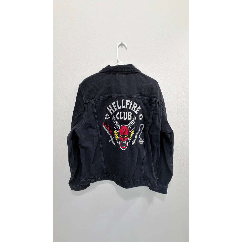 Primark Stranger Things Hellfire Club Embroidered Denim Jacket Unisex Large NEW
