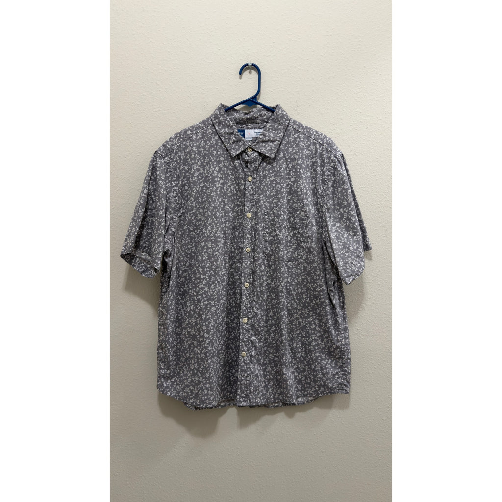 Old Navy Men's Everyday Short-Sleeve Cotton Button-Down Grey Floral Large