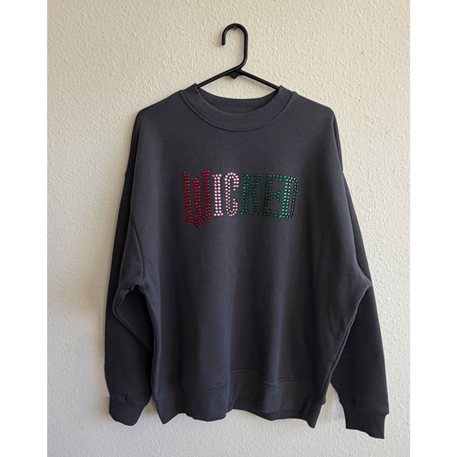 NEW Wicked The Movie Rhinestone Logo Sweatshirt - Charcoal Gray Large