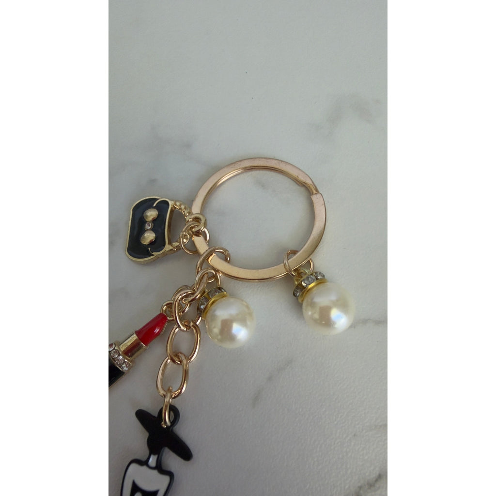 Polka Dot Dress Lipstick Fashion Woman Bag Charm Keychain NEW
