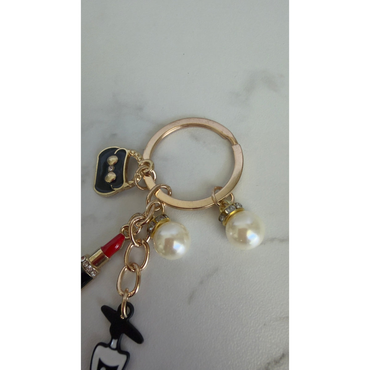 Polka Dot Dress Lipstick Fashion Woman Bag Charm Keychain NEW