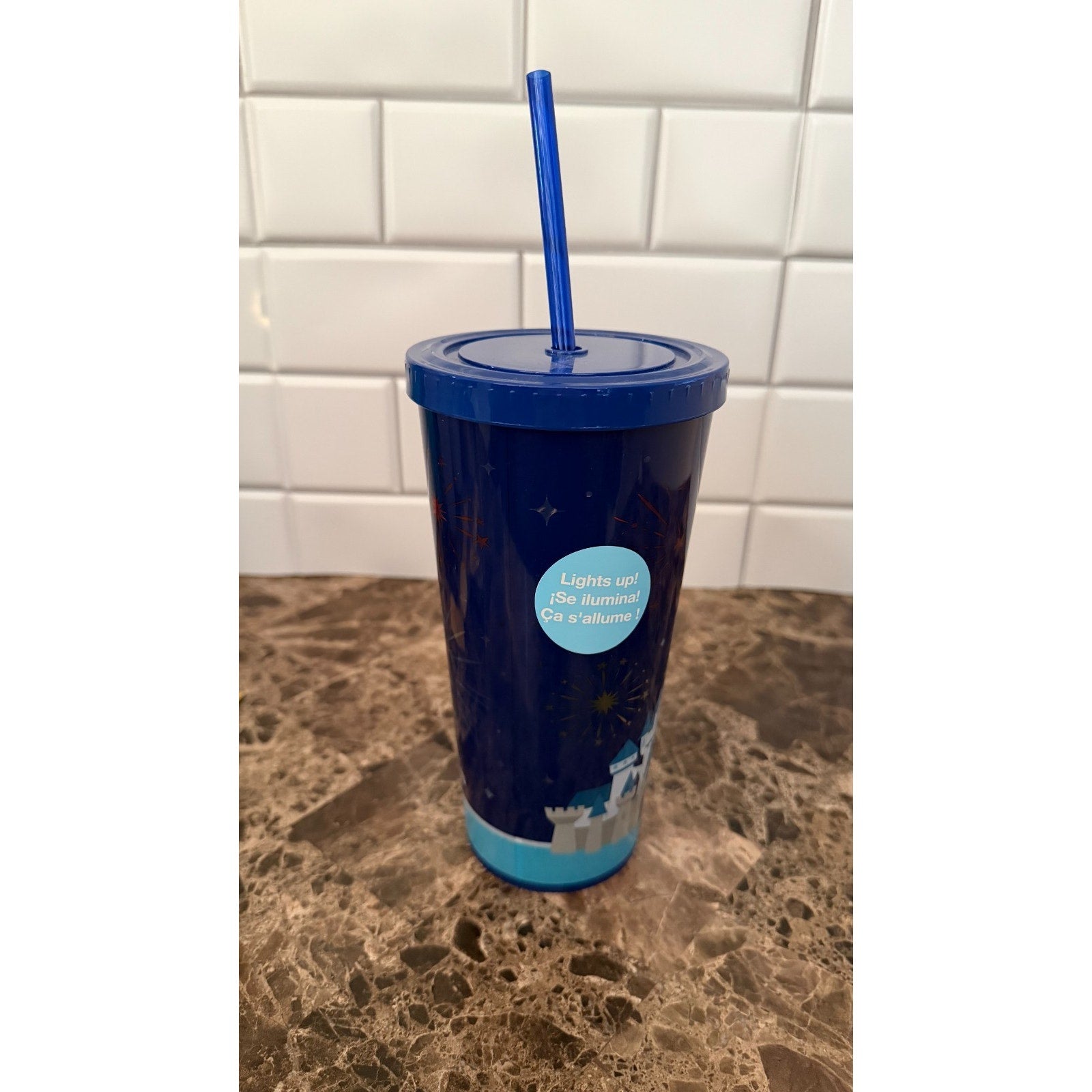 Disney Parks Cinderella Castle Light-Up Tumbler with Straw - NEW