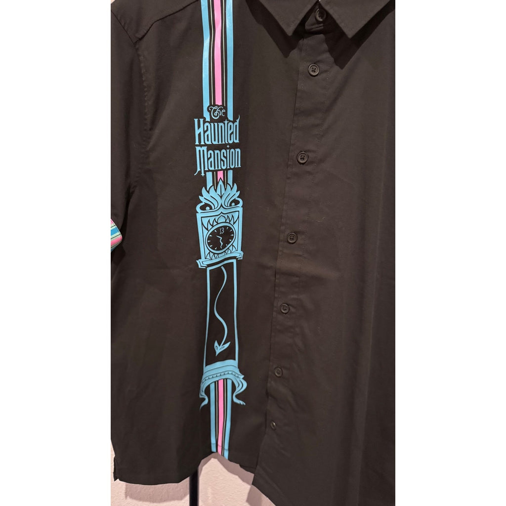 Disney Haunted Mansion Grandfather Clock Glow In Dark Black Shirt Mens LARGE NWT