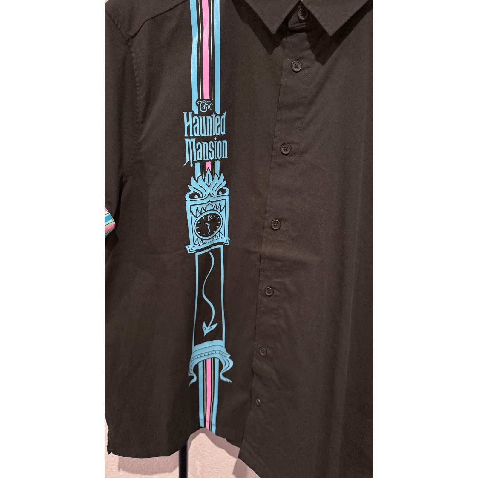 Disney Haunted Mansion Grandfather Clock Glow In Dark Black Shirt Mens LARGE NWT