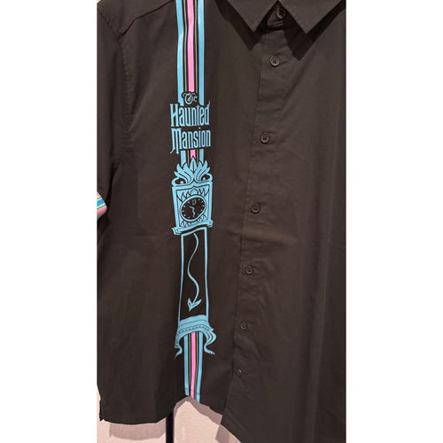 Disney Haunted Mansion Grandfather Clock Glow In Dark Black Shirt Mens LARGE NWT