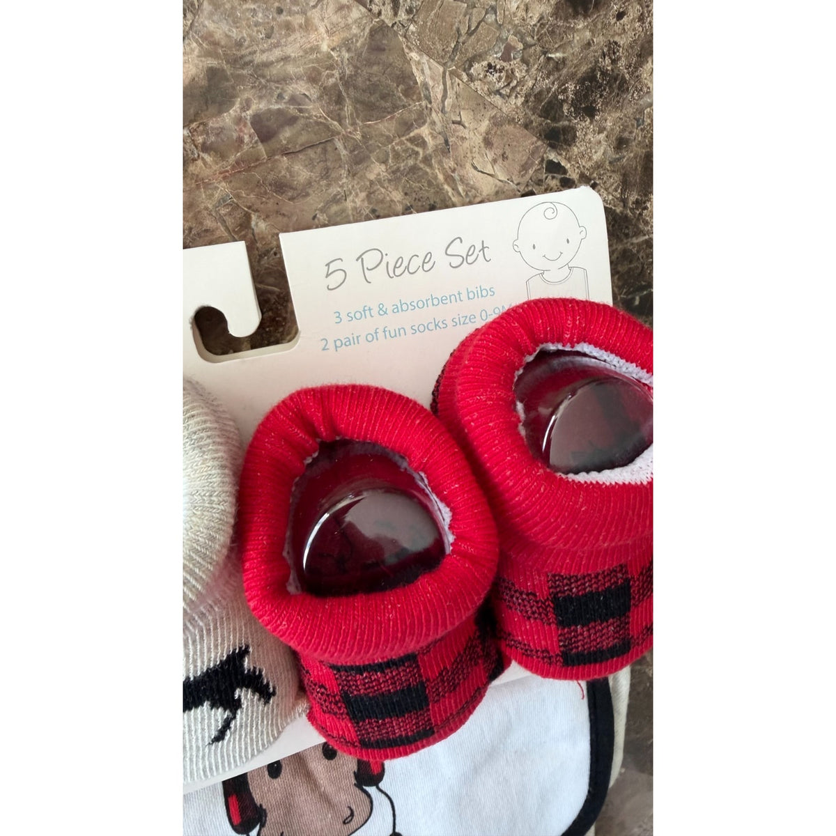 NEW Hudson Baby 5-Piece Bib and Sock Set - Winter Moose