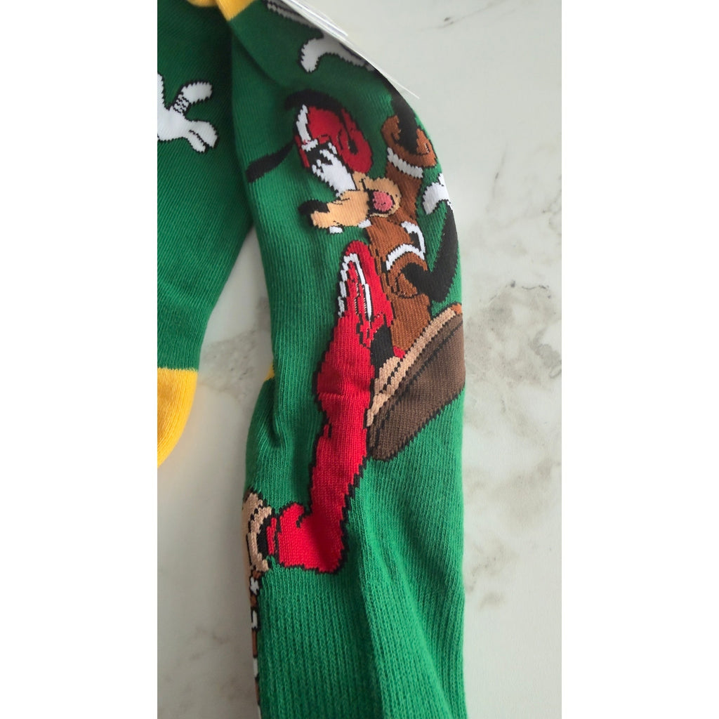 Disney Parks Goofy Pluto Football Crew Socks Adult One Size Green Gold NWT