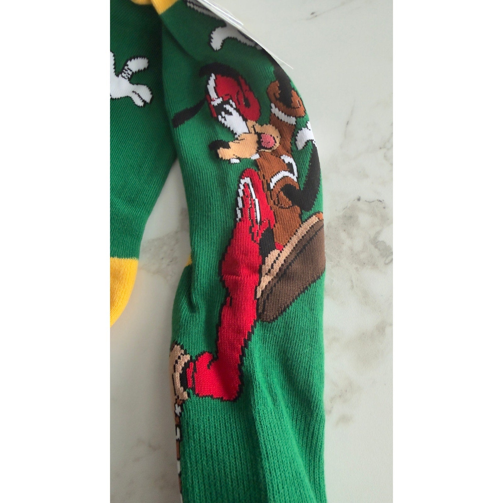 Disney Parks Goofy Pluto Football Crew Socks Adult One Size Green Gold NWT