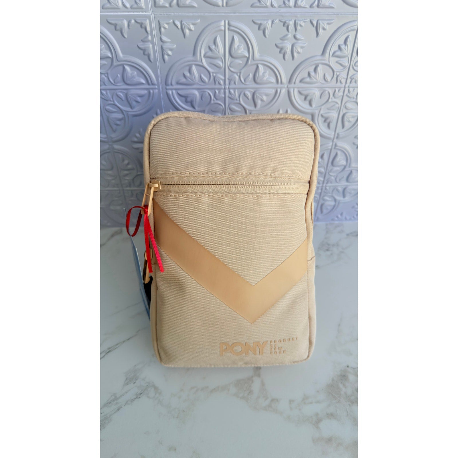 PONY Dave All Day Sling Bag Beige Crossbody Travel Backpack NWT