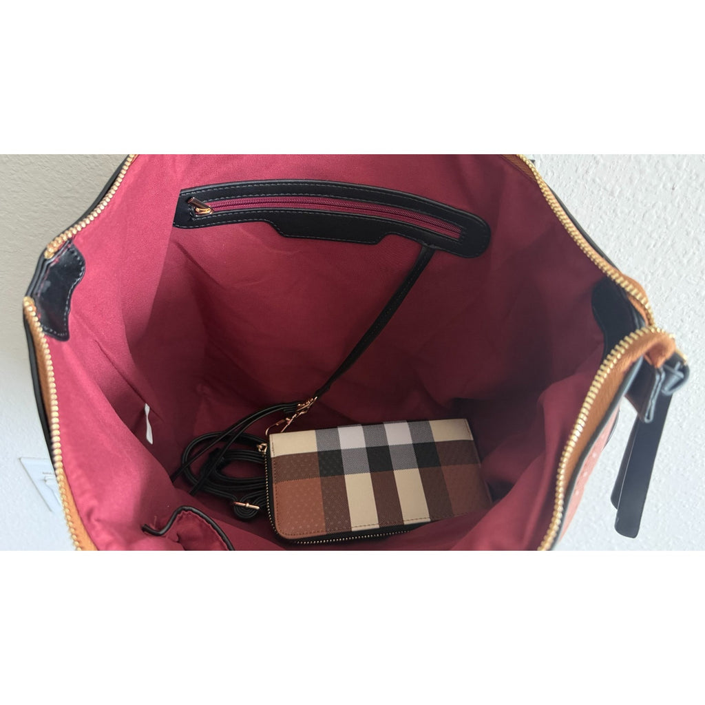 NEW 2 IN-1 Monogram Plaid Zip Tote Bag + Zip Wallet