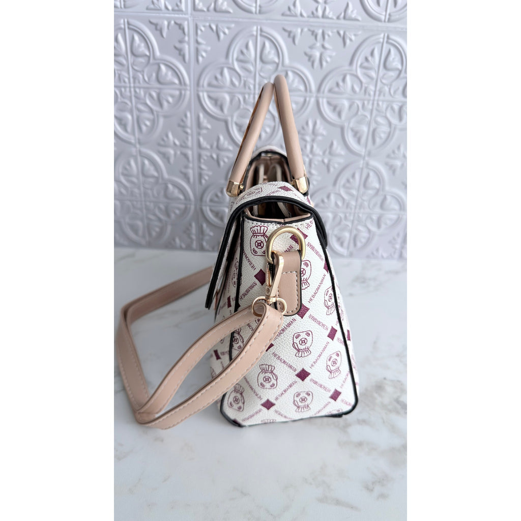 Mickey Mouse Charm Satchel Bag Women’s Handbag White Beige NEW