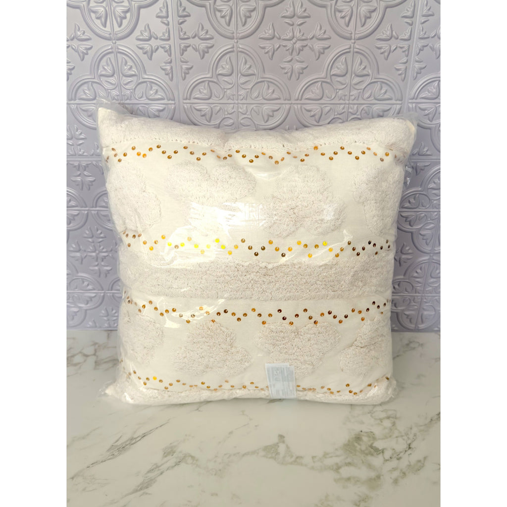 Disney Parks Boho Mickey Mouse Ivory Tufted Sequin Throw Pillow NEW