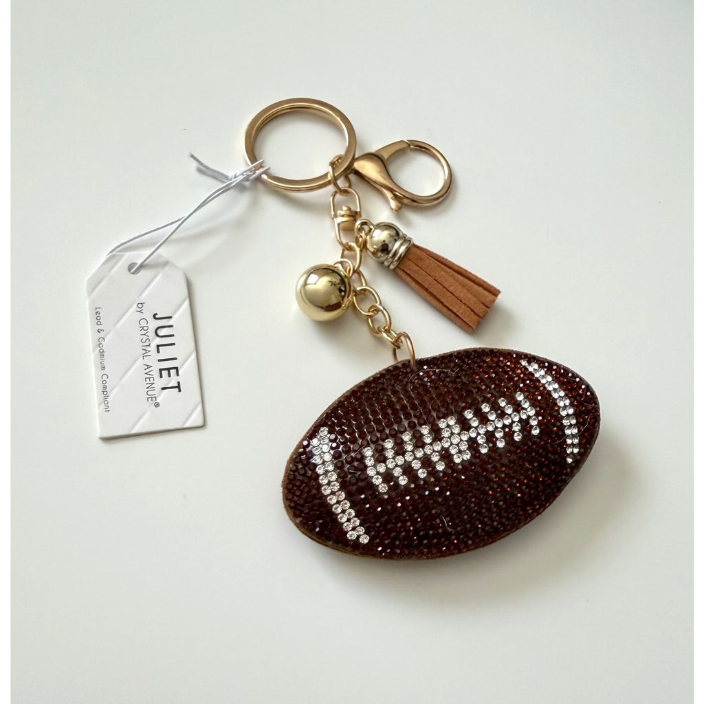Juliet Crystal Avenue Football Key Chain/Bag Charm - Brown & White NWT