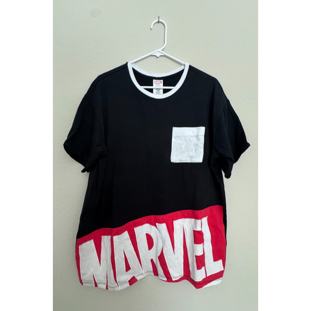 Disney Parks Marvel Logo Shirt Black And Red Adult Large Pocket T Shirt NWT