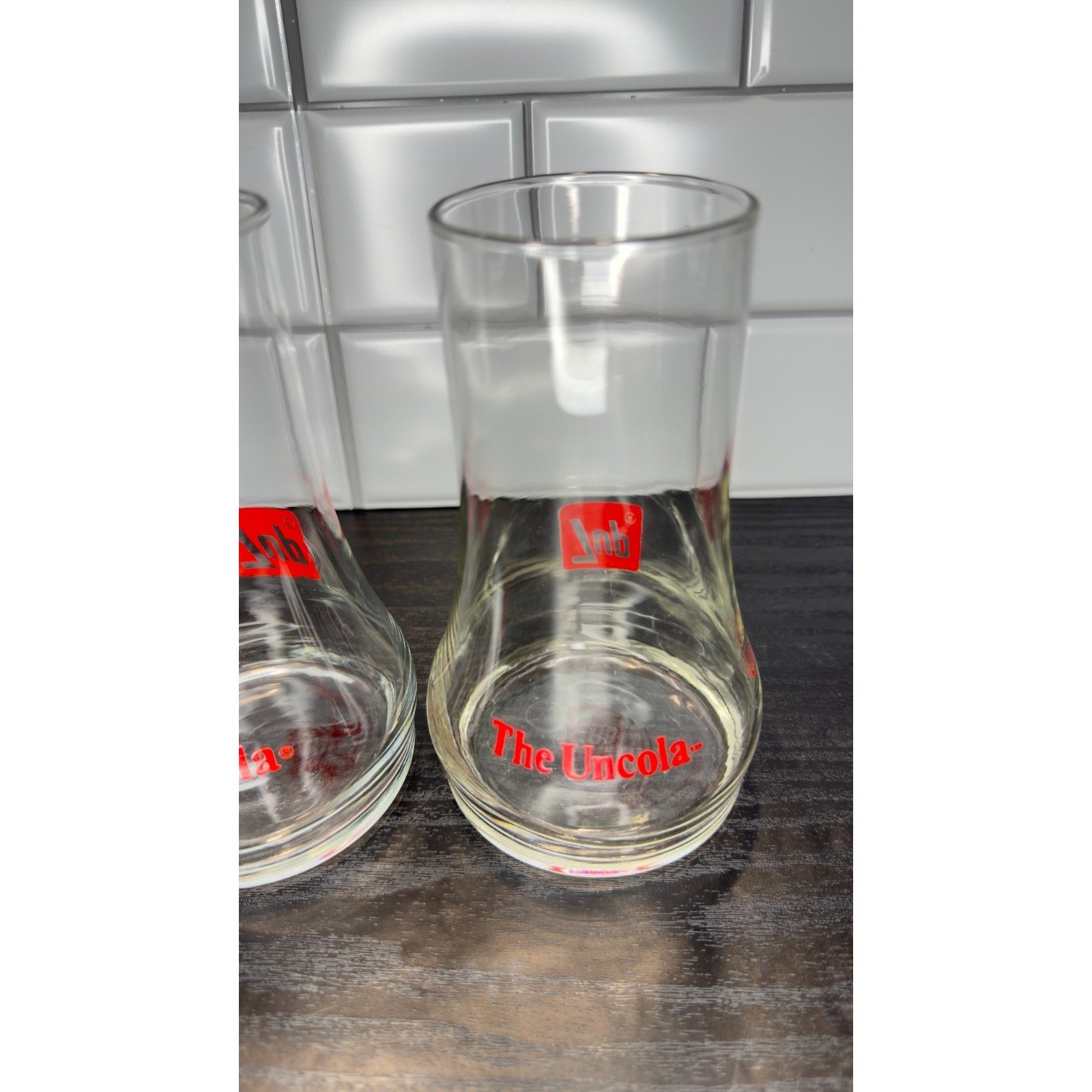 Vintage Set of 2 7Up The Uncola Upside Down Soda Glasses - 1980s Retro