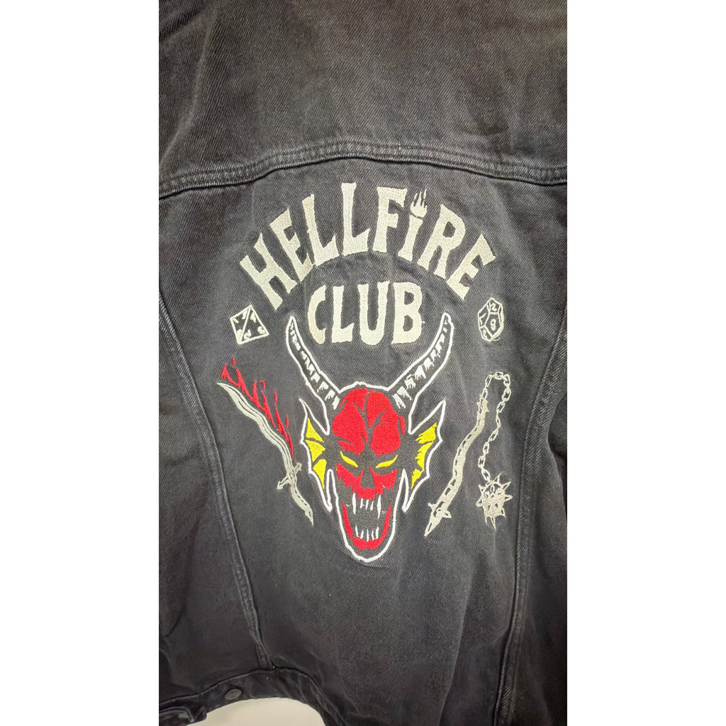 Primark Stranger Things Hellfire Club Embroidered Denim Jacket Unisex Large NEW