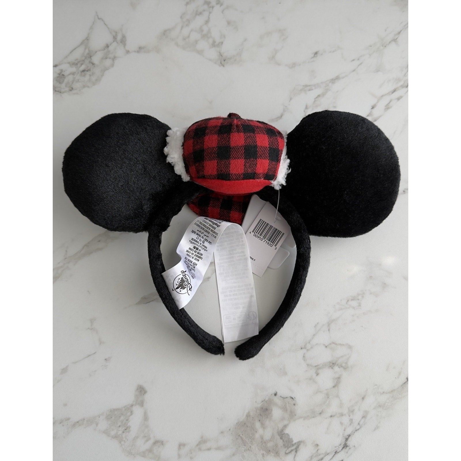 Disney Parks Mickey Red Plaid Trapper Hat Ears Headband Christmas Holiday NEW