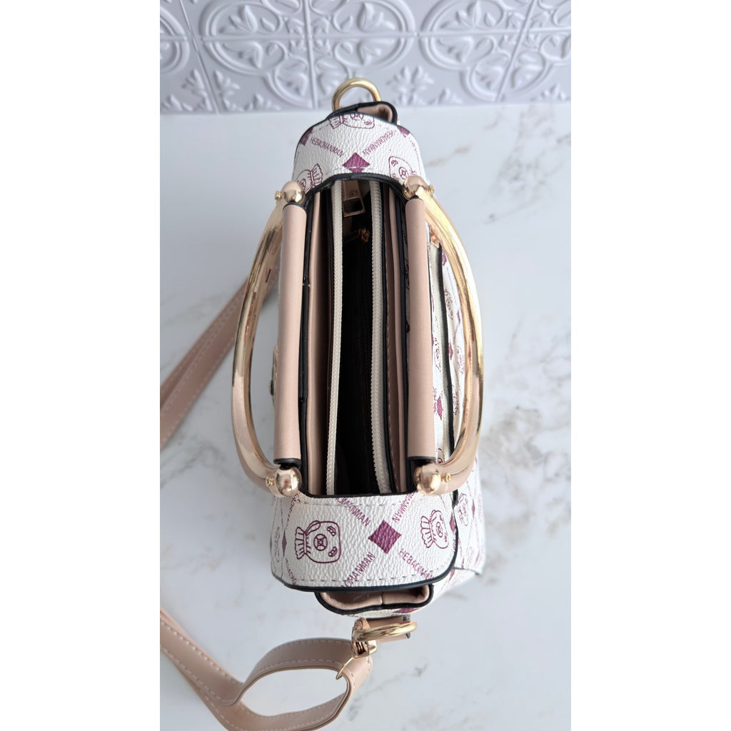 Mickey Mouse Charm Satchel Bag Women’s Handbag White Beige NEW