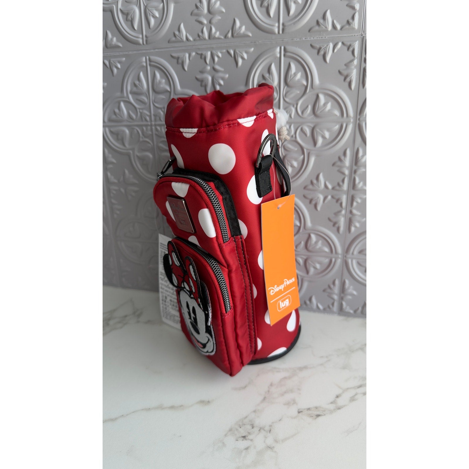 Disney Parks Lug Minnie Mouse Polka Dot Water Bottle Holder Bag Crossbody NEW