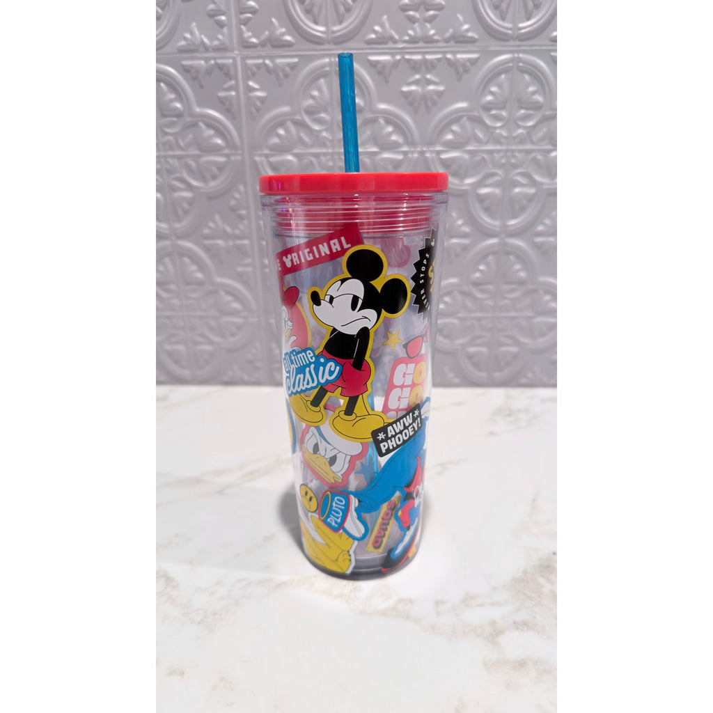 Disney Parks Mickey Friends Comic Strip Acrylic Straw Tumbler Cup 20oz NEW