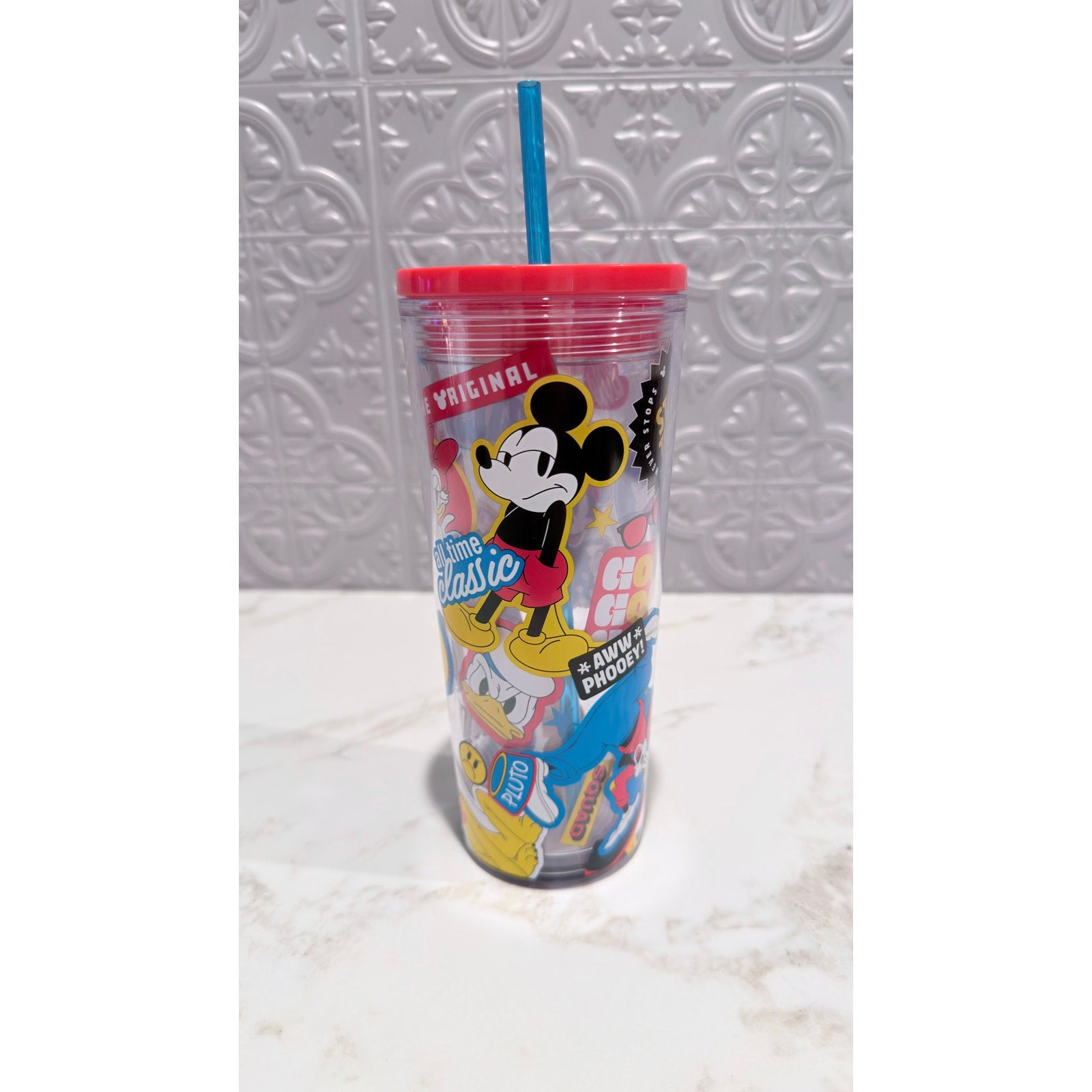 Disney Parks Mickey Friends Comic Strip Acrylic Straw Tumbler Cup 20oz NEW