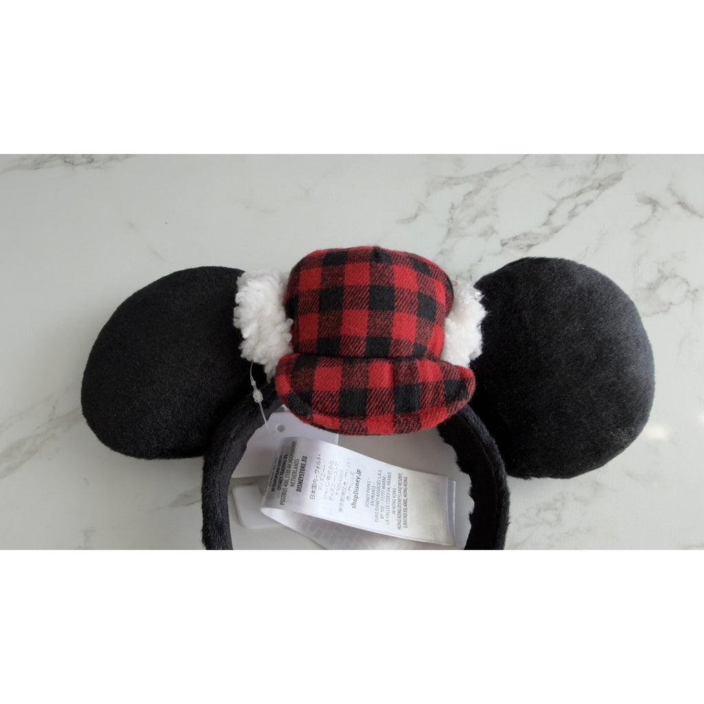 Disney Parks Mickey Red Plaid Trapper Hat Ears Headband Christmas Holiday NEW