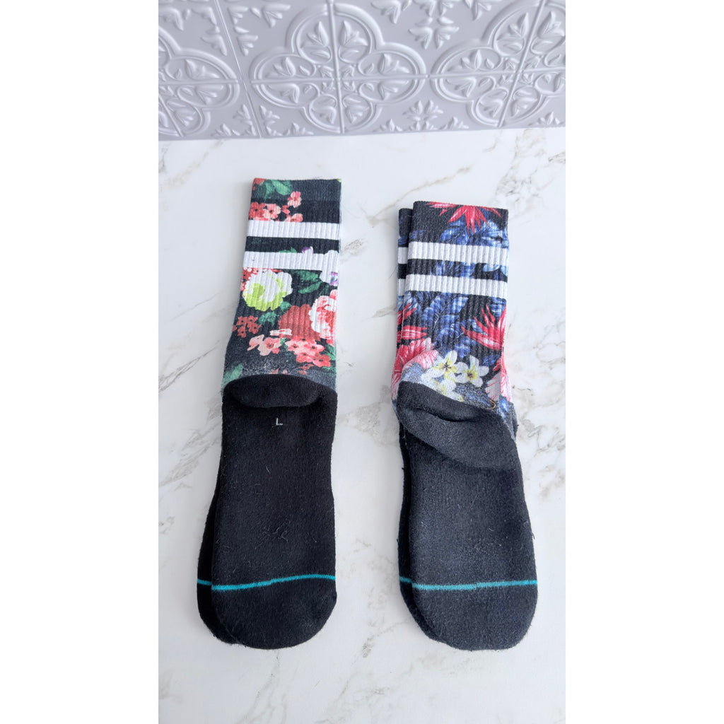 Stance Floral Crew Socks 2-Pair Lot Sizes Large & Medium Black