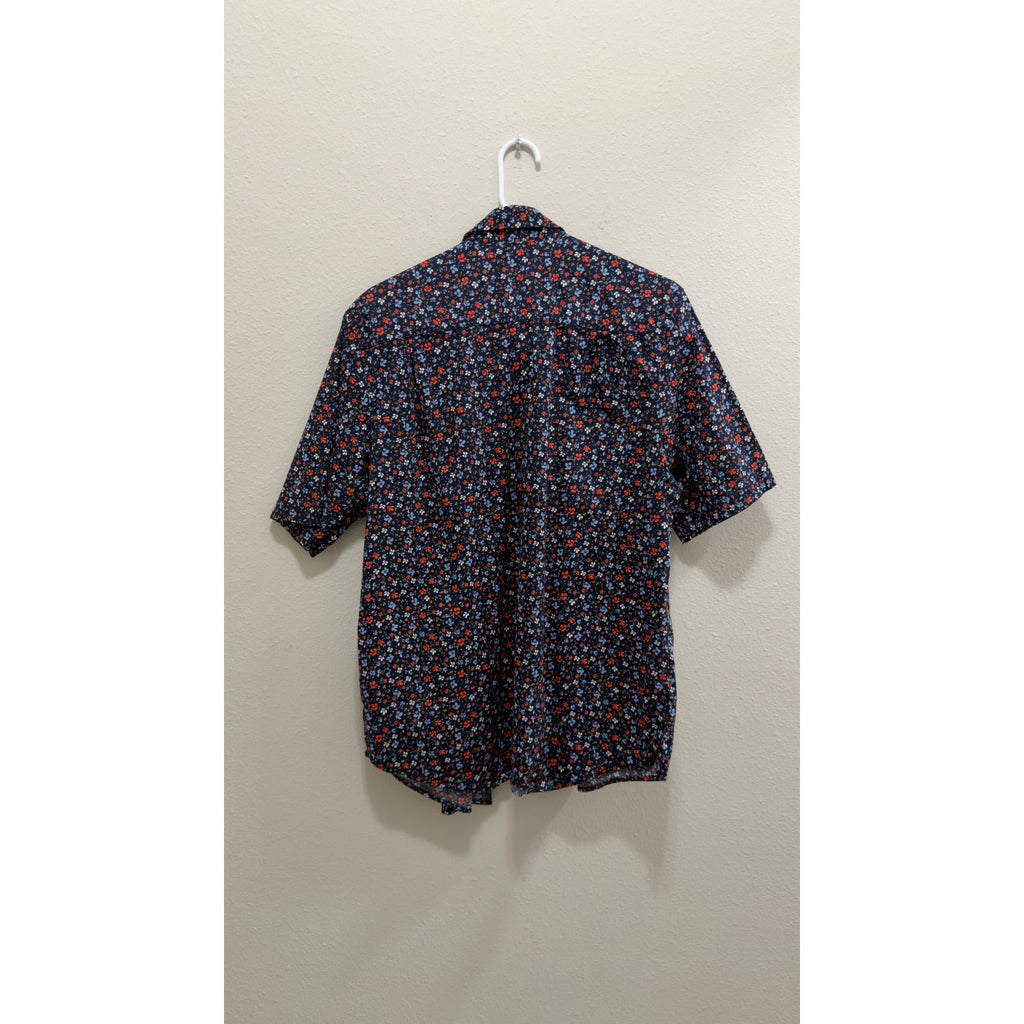 George Men's Classic Fit Poplin Short Sleeve Floral Button-Down Shirt Large