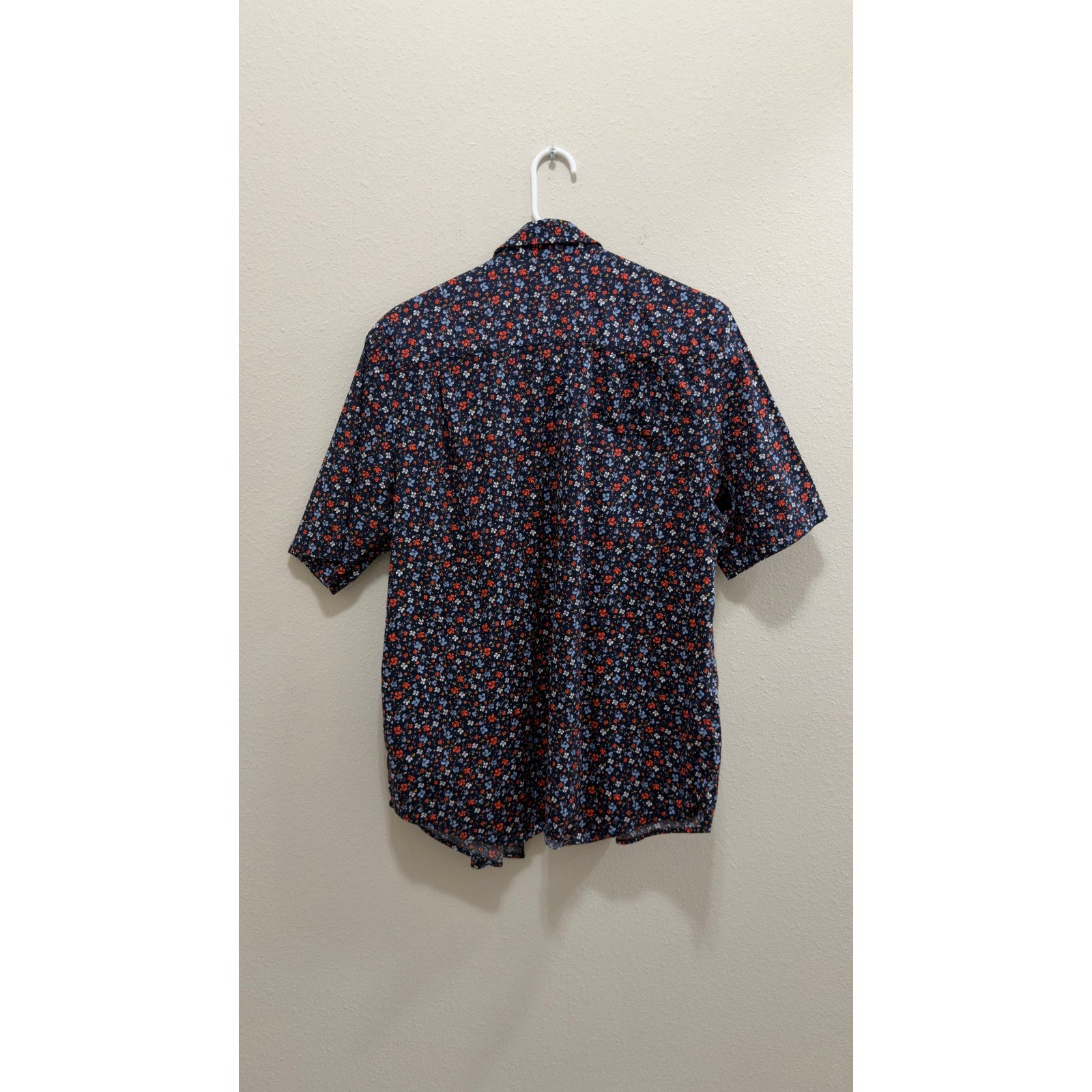 George Men's Classic Fit Poplin Short Sleeve Floral Button-Down Shirt Large