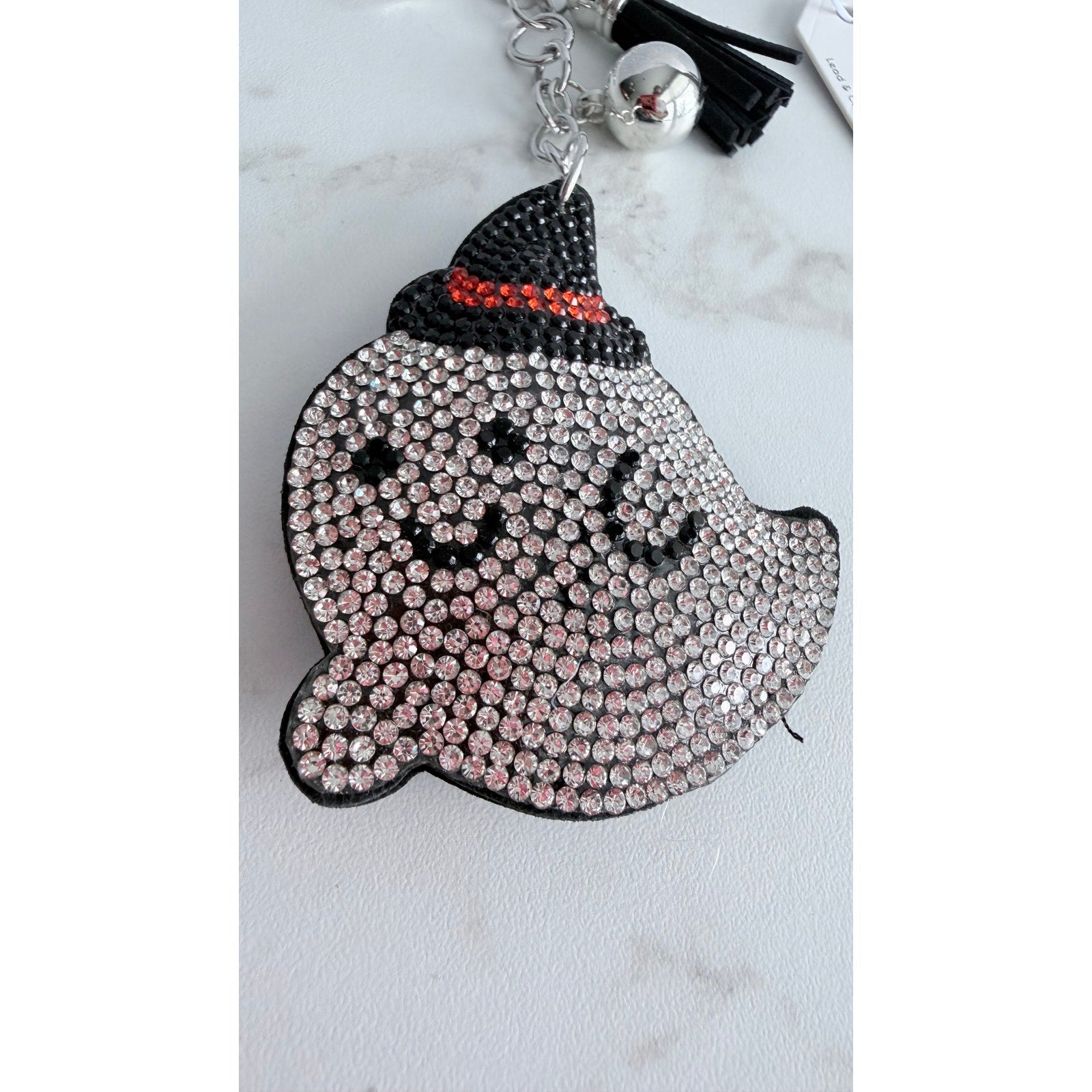 Juliet Crystal Avenue Ghost Rhinestone Puffy Keychain Tassel Halloween NWT