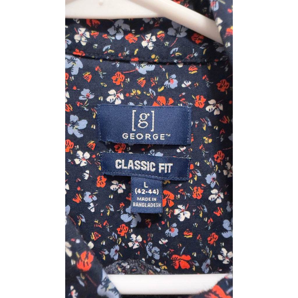 George Men's Classic Fit Poplin Short Sleeve Floral Button-Down Shirt Large