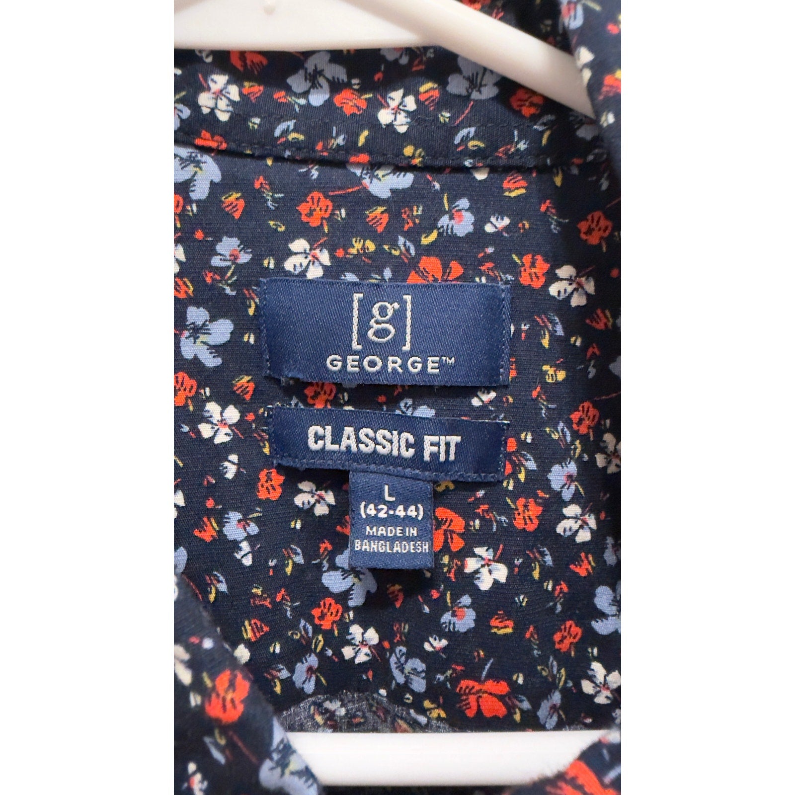 George Men's Classic Fit Poplin Short Sleeve Floral Button-Down Shirt Large