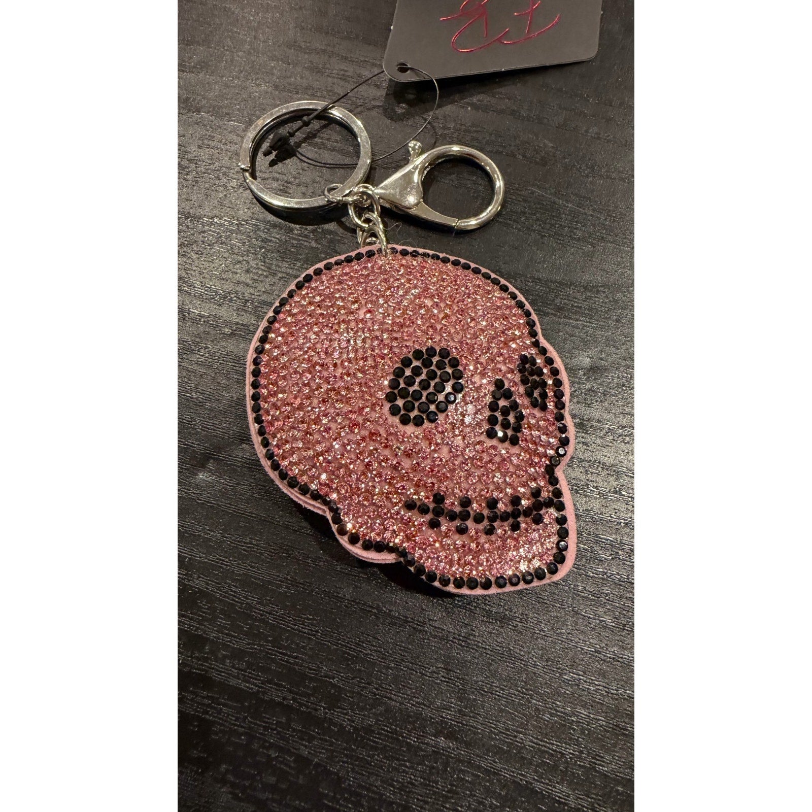 Pink Bling Skull Keychain / Sugar Skull Bag Charm