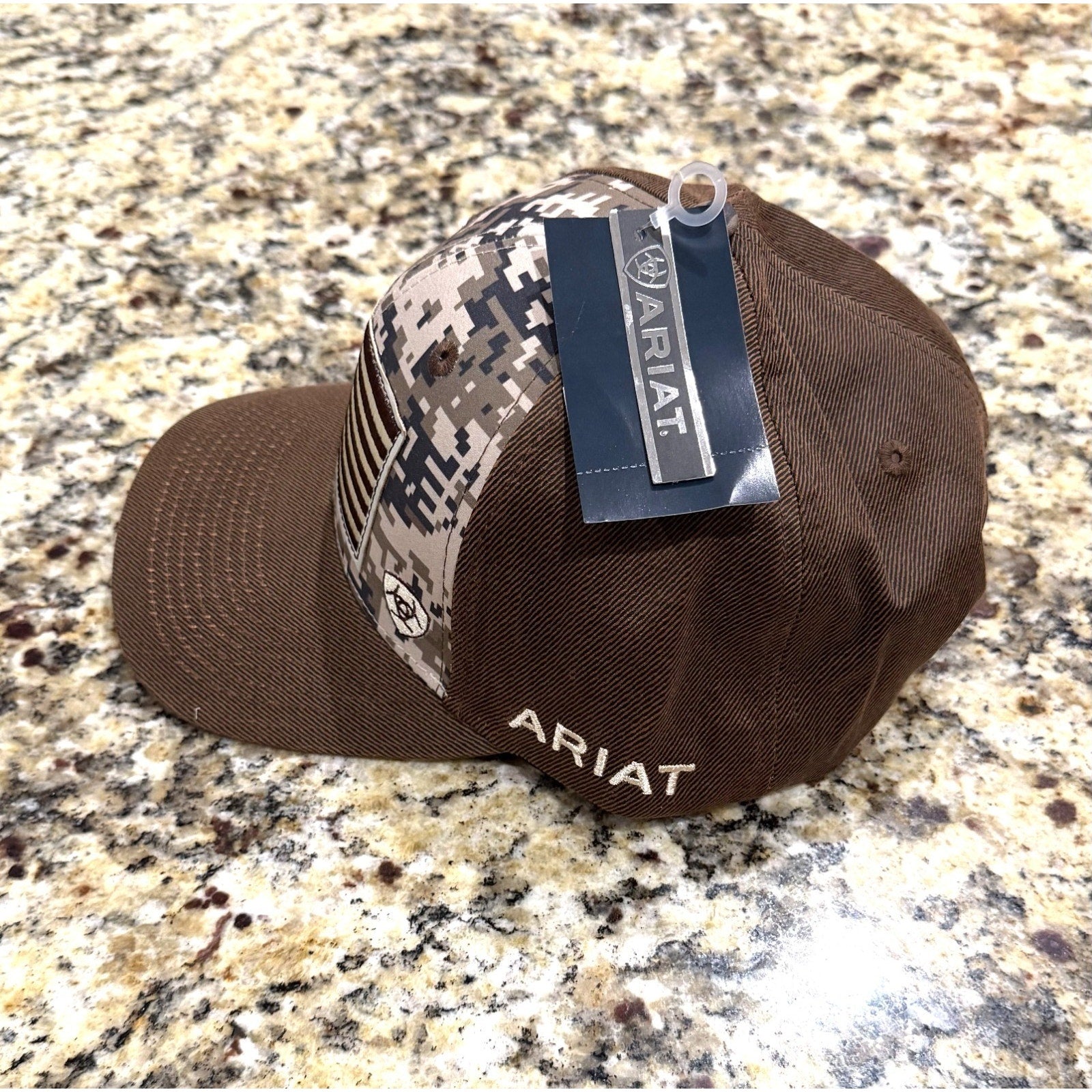 Ariat Men's Patriot Flag Cap Trucker Hat Brown Tan Adjustable NEW