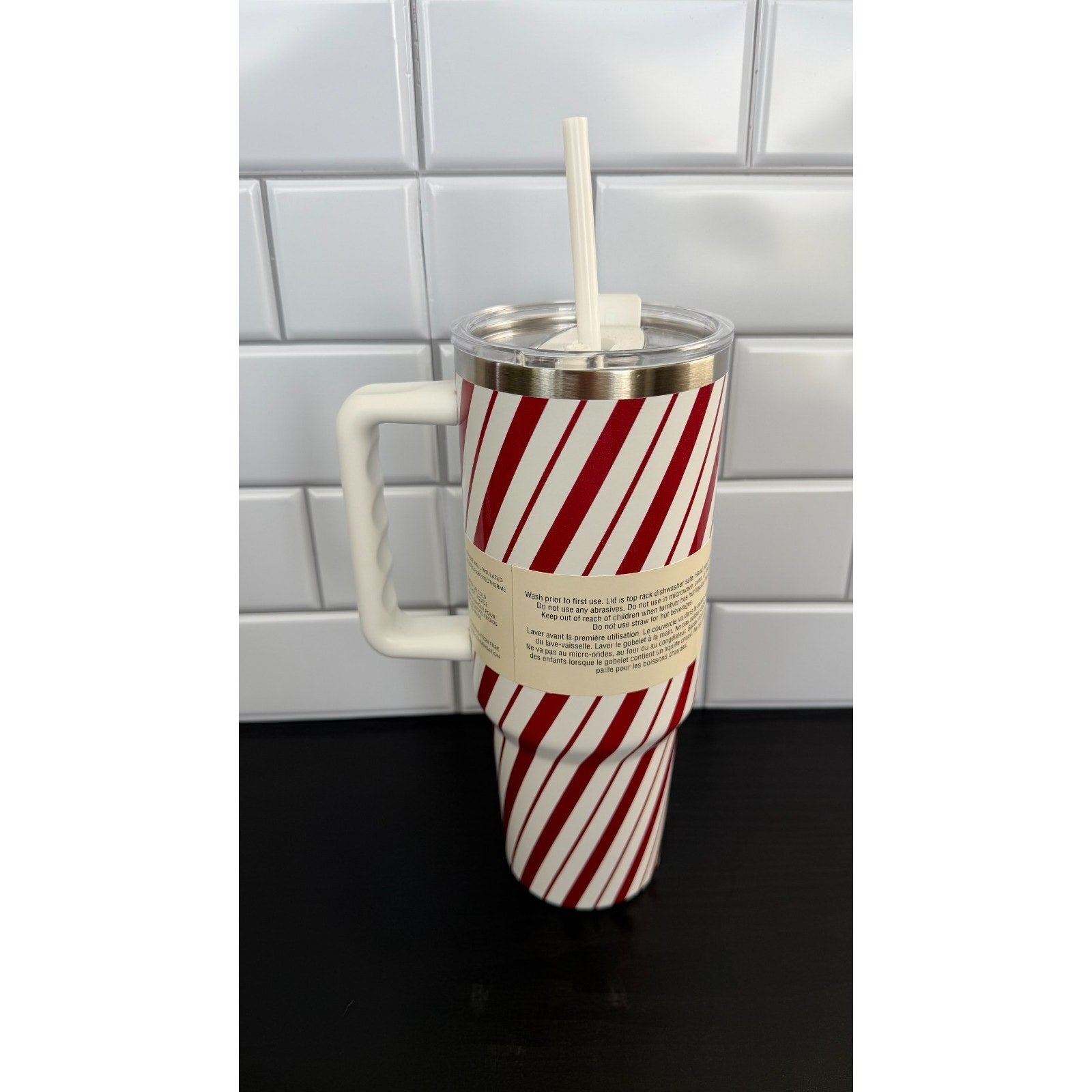 Ashland 40oz Stainless Steel Insulated Tumbler - Peppermint Stripe Print NEW