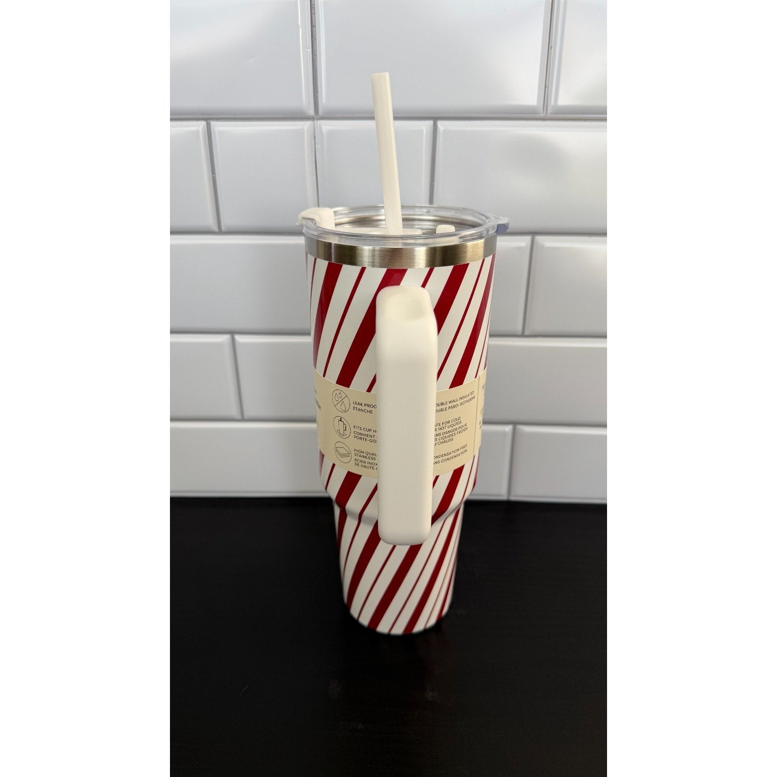 Ashland 40oz Stainless Steel Insulated Tumbler - Peppermint Stripe Print NEW